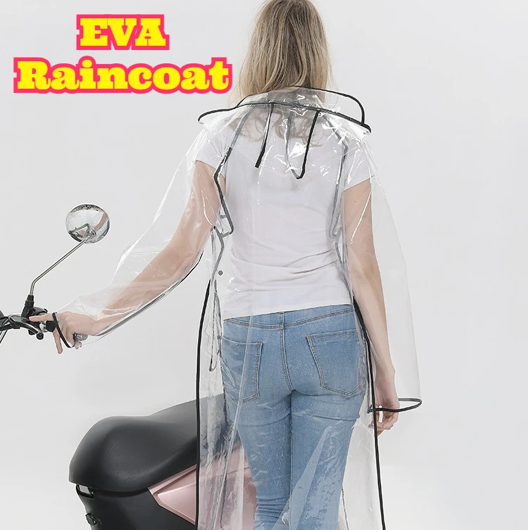 Waterproof Cycling Commute - Transparent EVA Belted Long Raincoat Trim